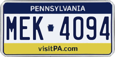 PA license plate MEK4094