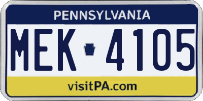 PA license plate MEK4105