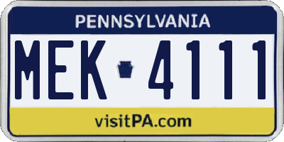 PA license plate MEK4111