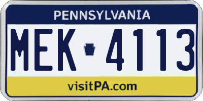 PA license plate MEK4113