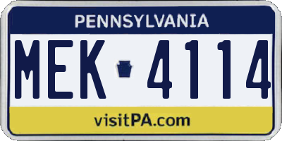 PA license plate MEK4114