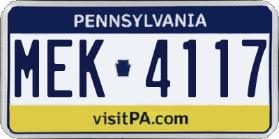 PA license plate MEK4117