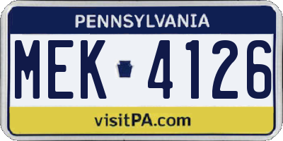 PA license plate MEK4126