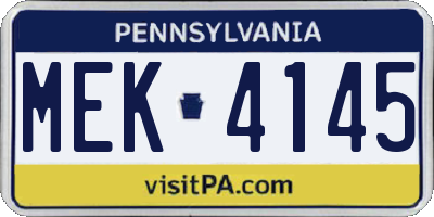 PA license plate MEK4145