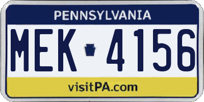 PA license plate MEK4156