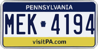 PA license plate MEK4194