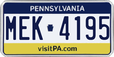 PA license plate MEK4195