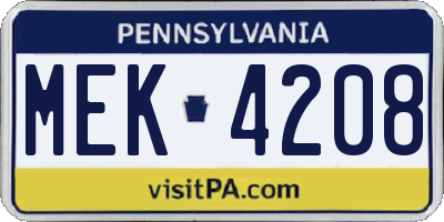 PA license plate MEK4208