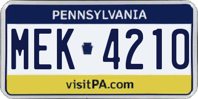 PA license plate MEK4210