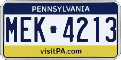 PA license plate MEK4213