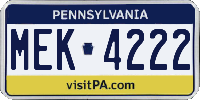 PA license plate MEK4222