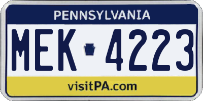 PA license plate MEK4223