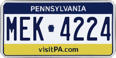 PA license plate MEK4224