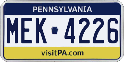PA license plate MEK4226