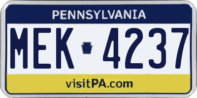 PA license plate MEK4237