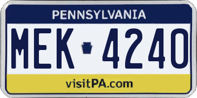 PA license plate MEK4240