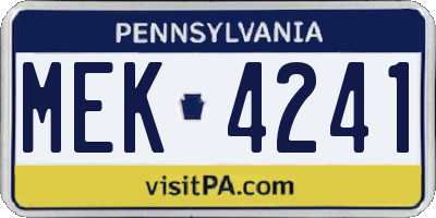 PA license plate MEK4241
