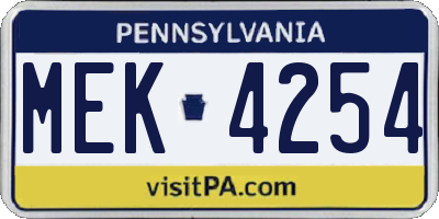 PA license plate MEK4254