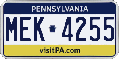 PA license plate MEK4255