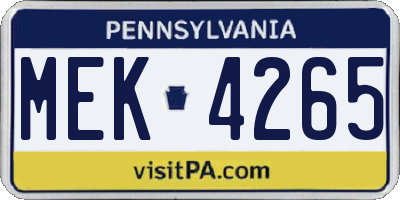 PA license plate MEK4265