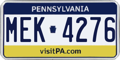 PA license plate MEK4276