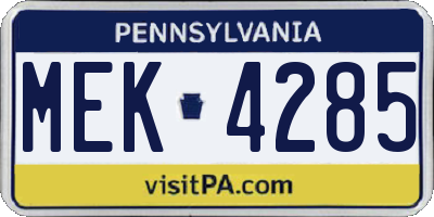 PA license plate MEK4285
