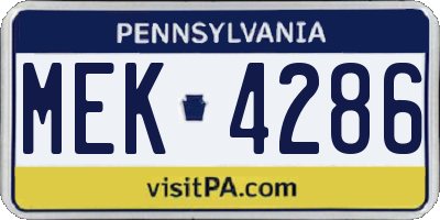 PA license plate MEK4286