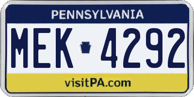 PA license plate MEK4292