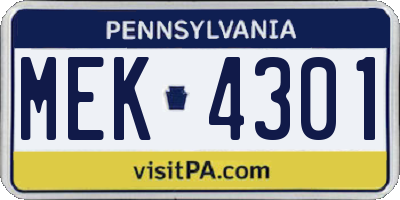 PA license plate MEK4301
