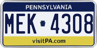PA license plate MEK4308