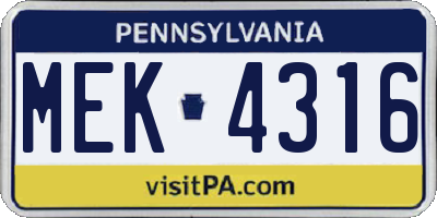 PA license plate MEK4316