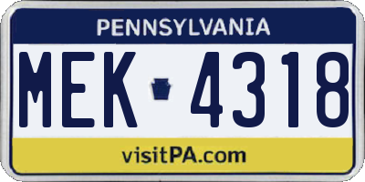 PA license plate MEK4318
