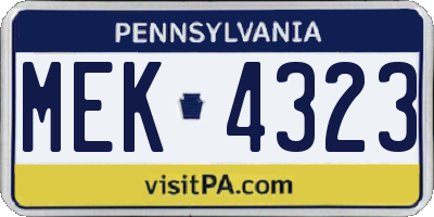 PA license plate MEK4323
