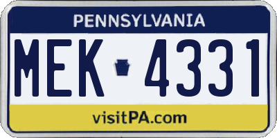 PA license plate MEK4331