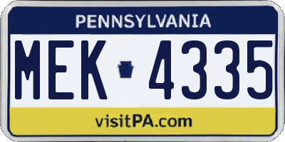 PA license plate MEK4335