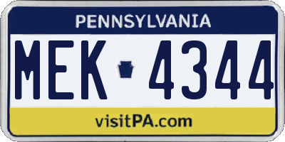 PA license plate MEK4344
