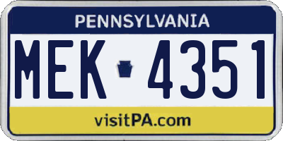 PA license plate MEK4351