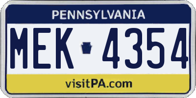 PA license plate MEK4354