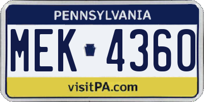 PA license plate MEK4360