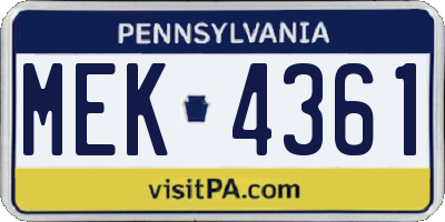 PA license plate MEK4361