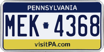 PA license plate MEK4368
