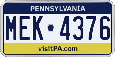 PA license plate MEK4376