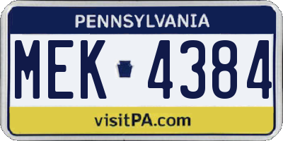 PA license plate MEK4384