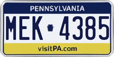 PA license plate MEK4385