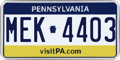PA license plate MEK4403