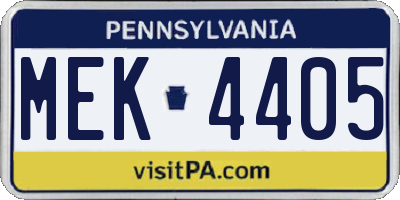 PA license plate MEK4405