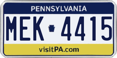 PA license plate MEK4415