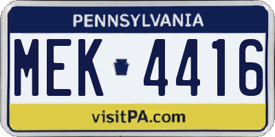 PA license plate MEK4416
