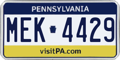 PA license plate MEK4429