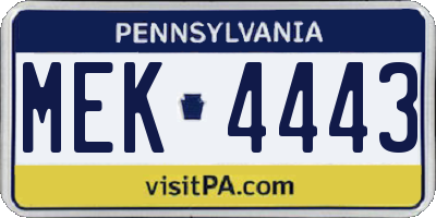 PA license plate MEK4443